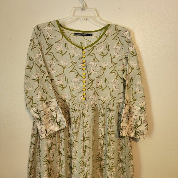 Gudrun Sjoden Green and Yellow Floral Midi Dress - Picture 3 of 9
